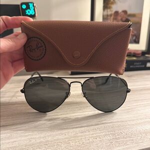Ray-Ban Brown Leather Sunglasses Case and Sunglasses
